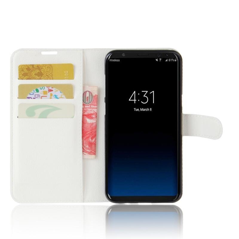 Litchi PU kožené peněženkové pouzdro na mobil Samsung Galaxy S8 Plus - bílé