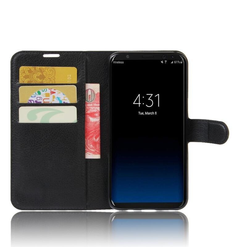 Litchi PU kožené peněženkové pouzdro na mobil Samsung Galaxy S8 Plus - černé