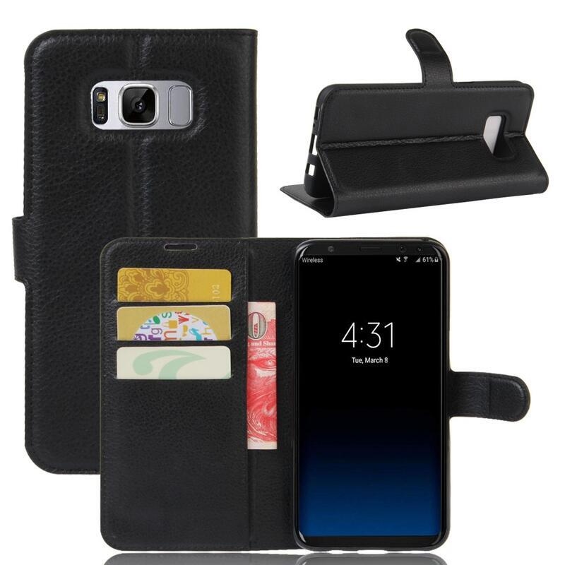 Litchi PU kožené peněženkové pouzdro na mobil Samsung Galaxy S8 Plus - černé