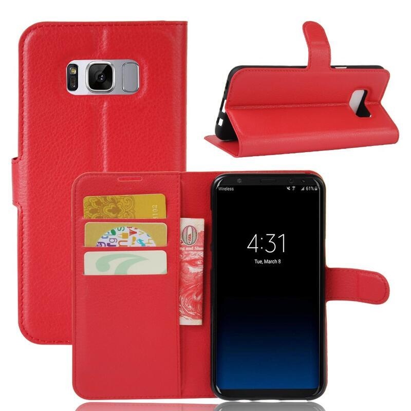 Litchi PU kožené peněženkové pouzdro na mobil Samsung Galaxy S8 Plus - červené