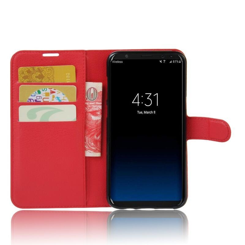 Litchi PU kožené peněženkové pouzdro na mobil Samsung Galaxy S8 Plus - červené