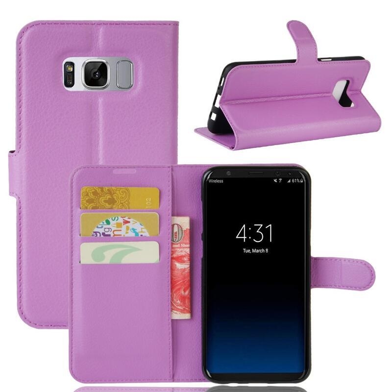 Litchi PU kožené peněženkové pouzdro na mobil Samsung Galaxy S8 Plus - fialové