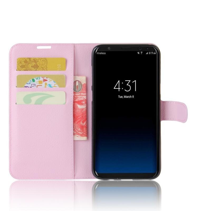 Litchi PU kožené peněženkové pouzdro na mobil Samsung Galaxy S8 Plus - růžové