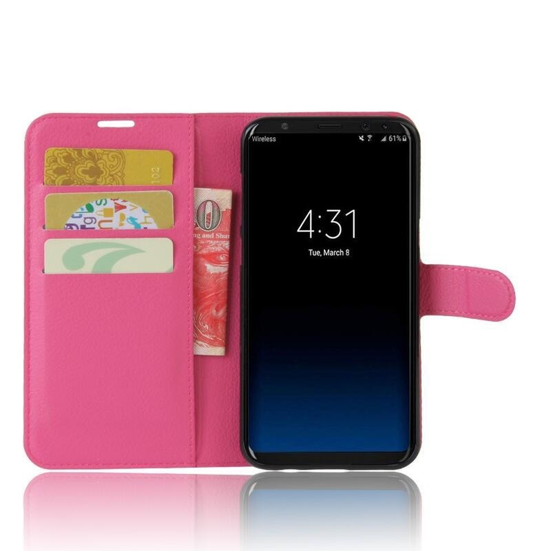 Litchi PU kožené peněženkové pouzdro na mobil Samsung Galaxy S8 - rose