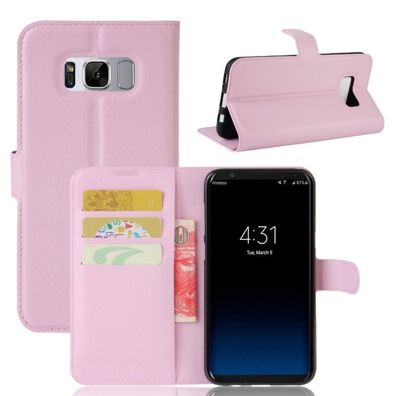 Litchi PU kožené peněženkové pouzdro na mobil Samsung Galaxy S8 - růžové