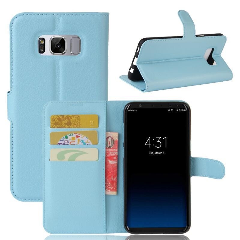 Litchi PU kožené peněženkové pouzdro na mobil Samsung Galaxy S8 - světlemodré