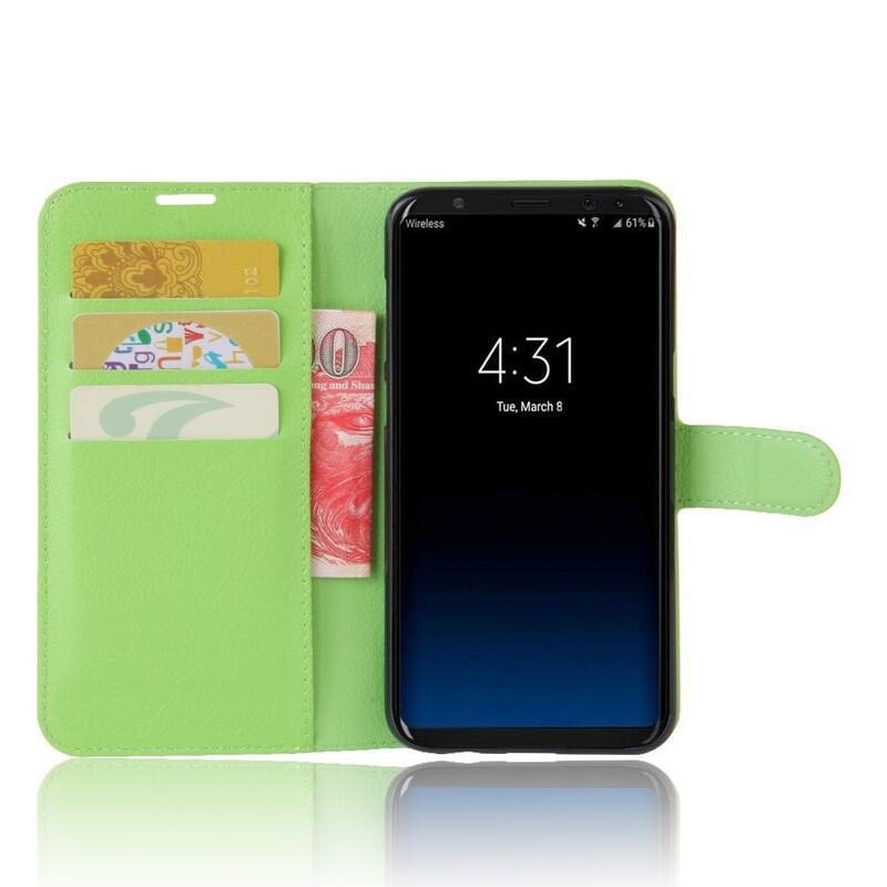 Litchi PU kožené peněženkové pouzdro na mobil Samsung Galaxy S8 - zelené