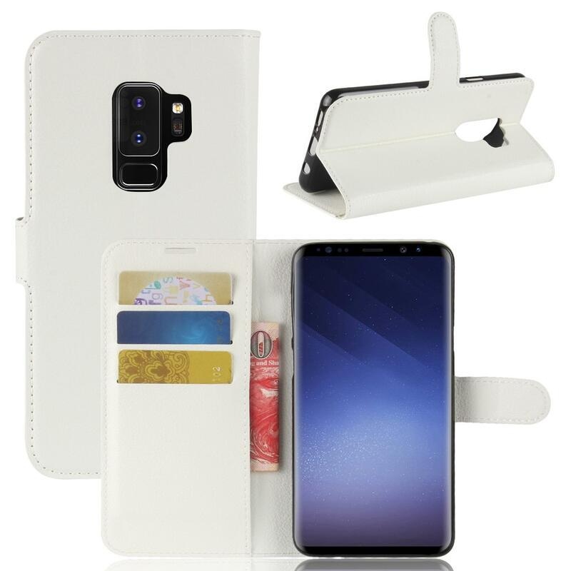 Litchi PU kožené peněženkové pouzdro na mobil Samsung Galaxy S9+ - bílé