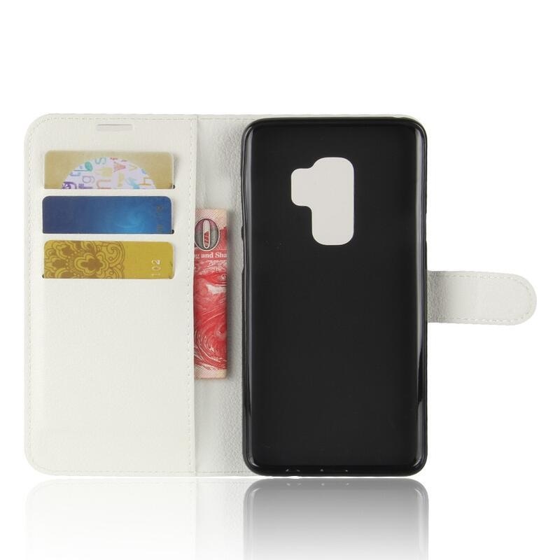 Litchi PU kožené peněženkové pouzdro na mobil Samsung Galaxy S9+ - bílé