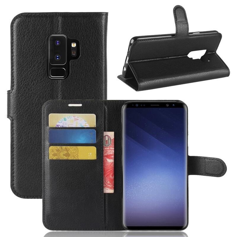 Litchi PU kožené peněženkové pouzdro na mobil Samsung Galaxy S9+ - černé