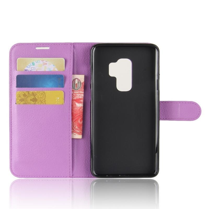 Litchi PU kožené peněženkové pouzdro na mobil Samsung Galaxy S9+ - fialové