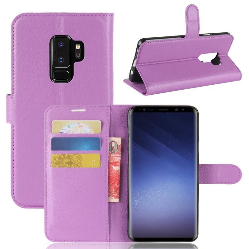 Litchi PU kožené peněženkové pouzdro na mobil Samsung Galaxy S9+ - fialové