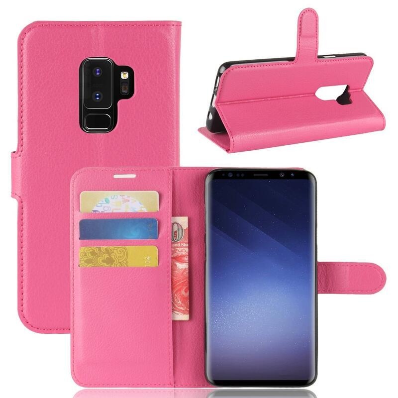 Litchi PU kožené peněženkové pouzdro na mobil Samsung Galaxy S9+ - rose