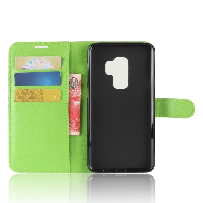 Litchi PU kožené peněženkové pouzdro na mobil Samsung Galaxy S9+ - zelené