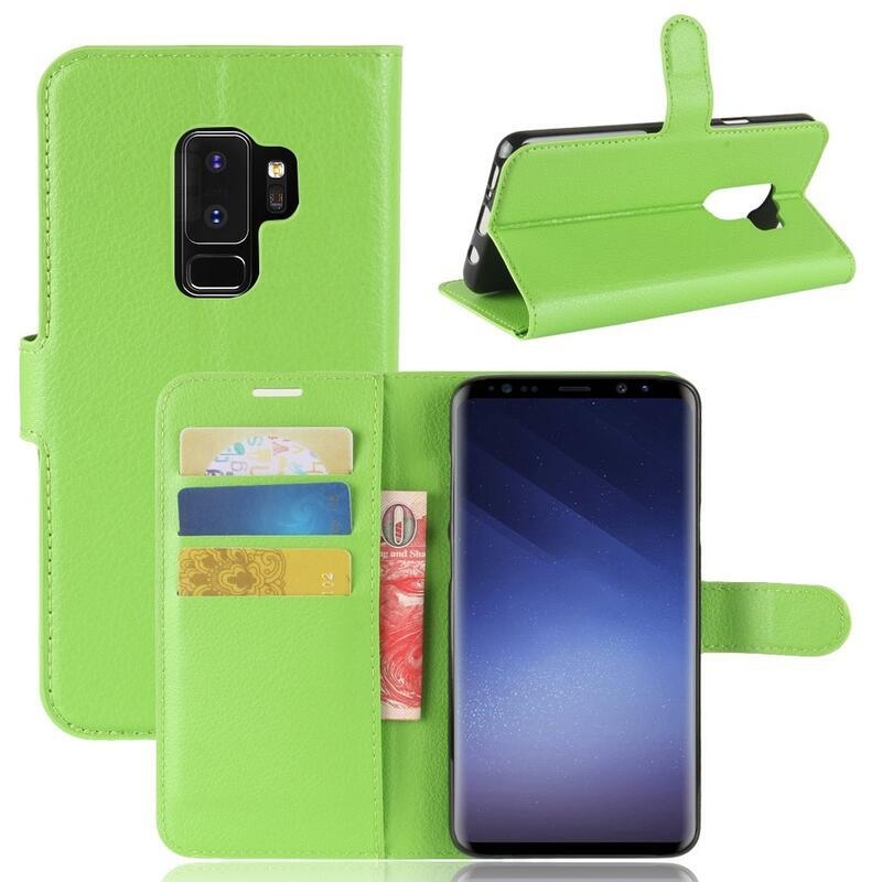 Litchi PU kožené peněženkové pouzdro na mobil Samsung Galaxy S9+ - zelené