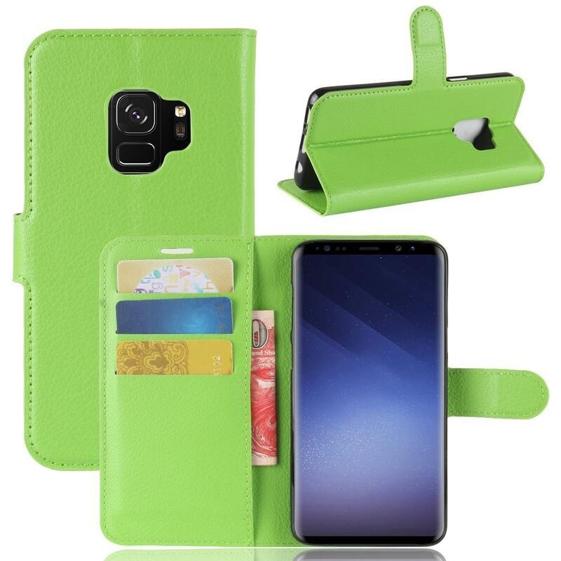 Litchi PU kožené peněženkové pouzdro na mobil Samsung Galaxy S9 - zelené