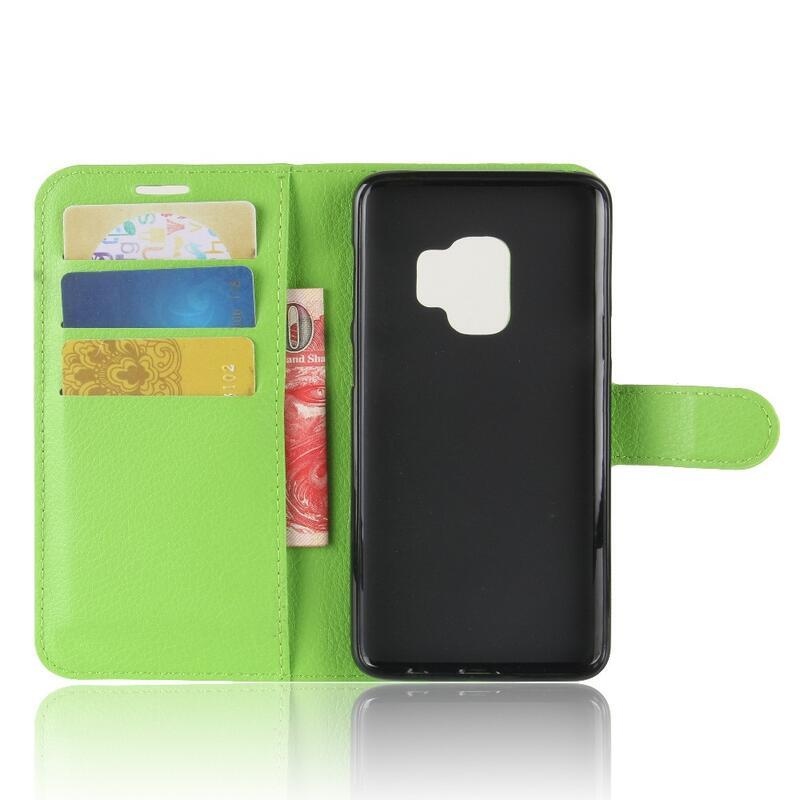 Litchi PU kožené peněženkové pouzdro na mobil Samsung Galaxy S9 - zelené