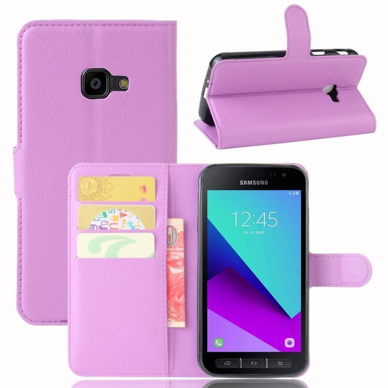 Litchi PU kožené peněženkové pouzdro na mobil Samsung Galaxy Xcover 4/4S - fialové