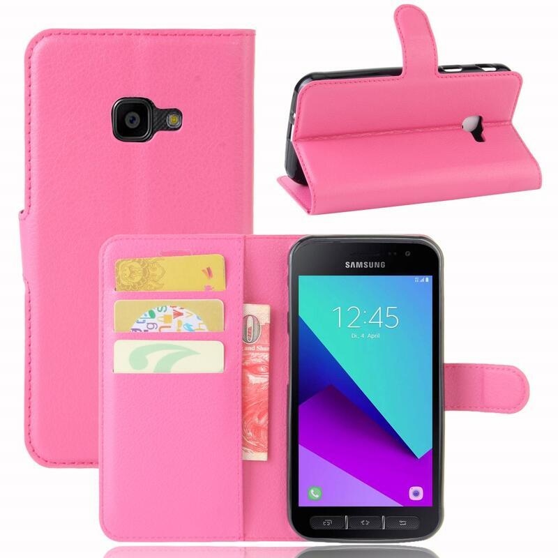 Litchi PU kožené peněženkové pouzdro na mobil Samsung Galaxy Xcover 4/4S - rose
