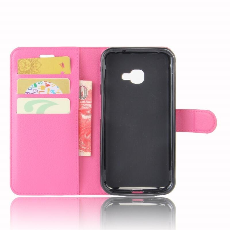 Litchi PU kožené peněženkové pouzdro na mobil Samsung Galaxy Xcover 4/4S - rose