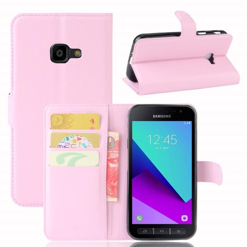 Litchi PU kožené peněženkové pouzdro na mobil Samsung Galaxy Xcover 4/4S - růžové
