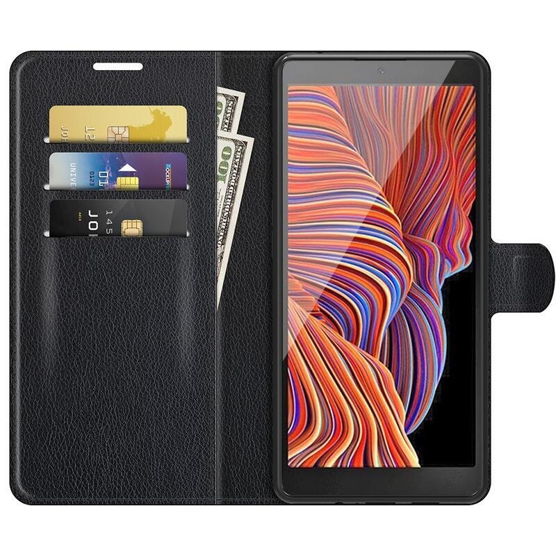 Litchi PU kožené peněženkové pouzdro na mobil Samsung Galaxy Xcover 5 - černé