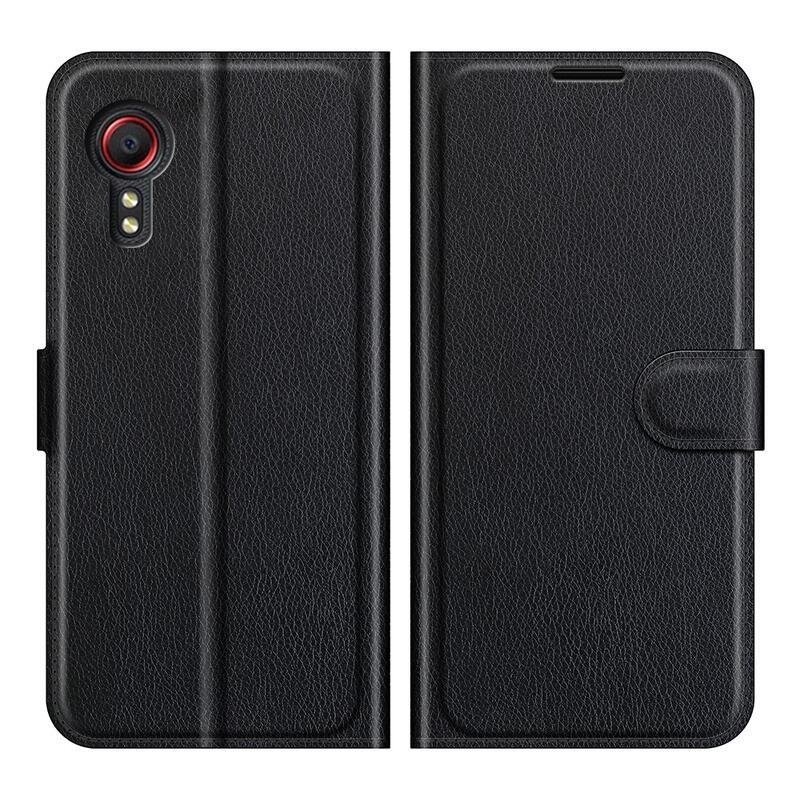 Litchi PU kožené peněženkové pouzdro na mobil Samsung Galaxy Xcover 5 - černé