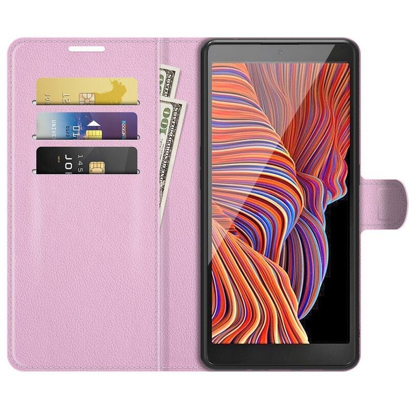 Litchi PU kožené peněženkové pouzdro na mobil Samsung Galaxy Xcover 5 - růžové