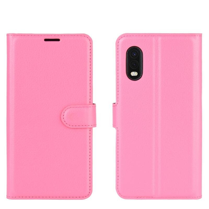Litchi PU kožené peněženkové pouzdro na mobil Samsung Galaxy Xcover Pro - rose