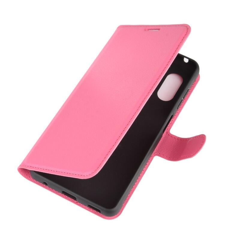 Litchi PU kožené peněženkové pouzdro na mobil Samsung Galaxy Xcover Pro - rose