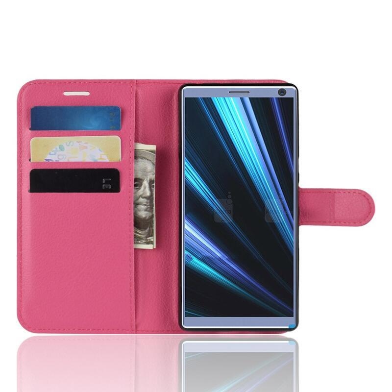 Litchi PU kožené peněženkové pouzdro na mobil Sony Xperia 10 - rose