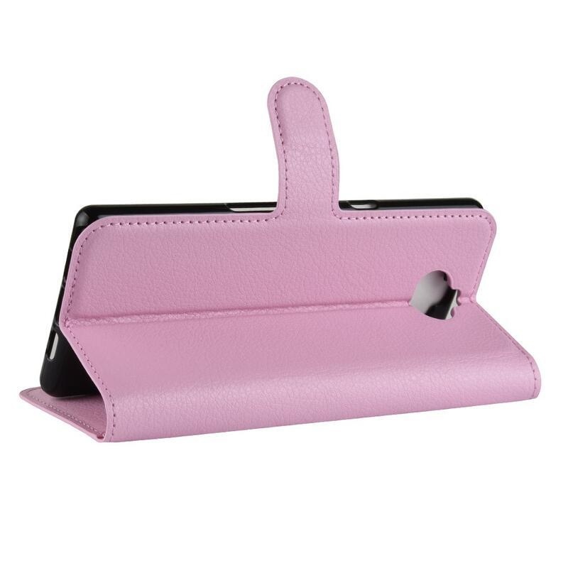 Litchi PU kožené peněženkové pouzdro na mobil Sony Xperia 10 - růžové