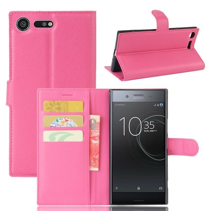 Litchi PU kožené peněženkové pouzdro na mobil Sony Xperia XZ Premium - rose