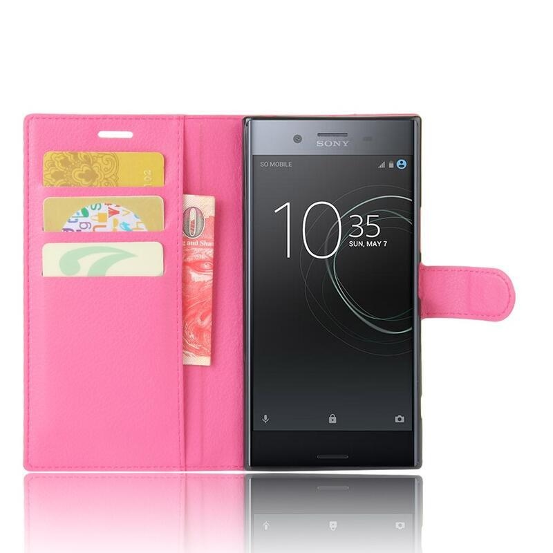 Litchi PU kožené peněženkové pouzdro na mobil Sony Xperia XZ Premium - rose
