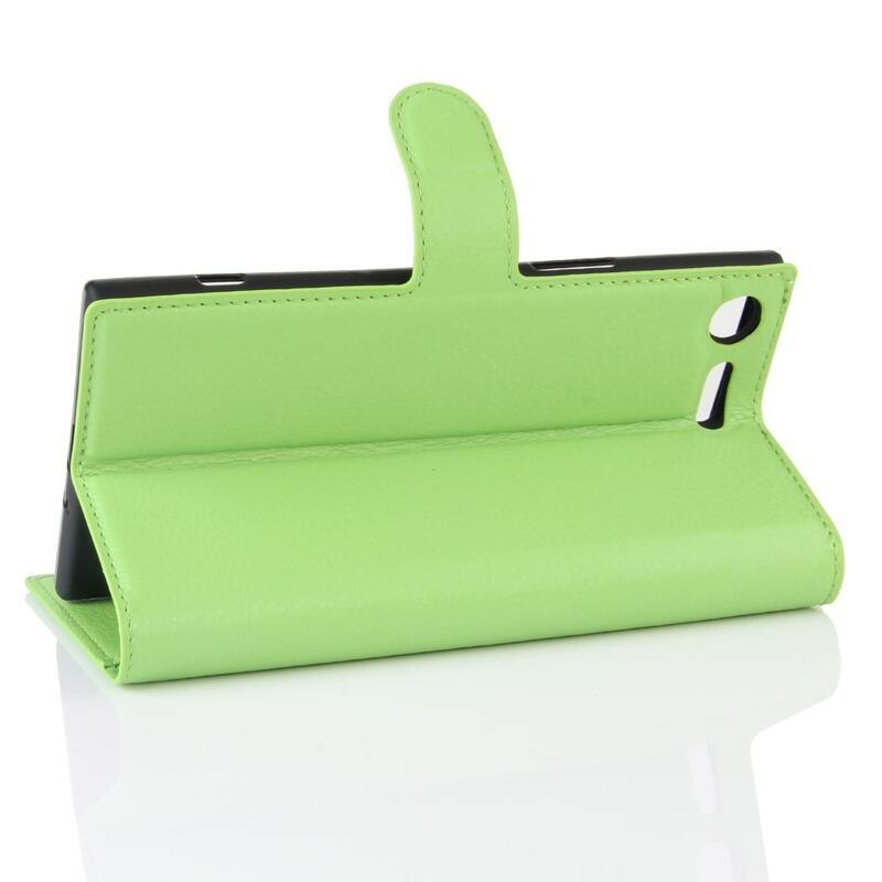 Litchi PU kožené peněženkové pouzdro na mobil Sony Xperia XZ Premium - zelené