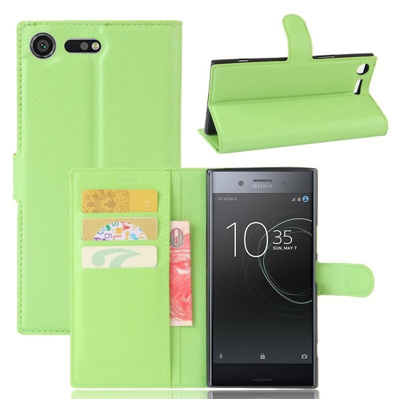 Litchi PU kožené peněženkové pouzdro na mobil Sony Xperia XZ Premium - zelené