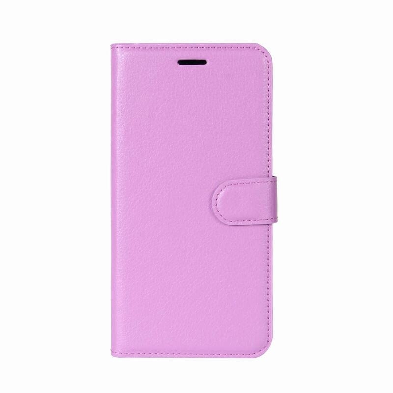 Litchi PU kožené peněženkové pouzdro na mobil Sony Xperia XZ1 Compact - fialové
