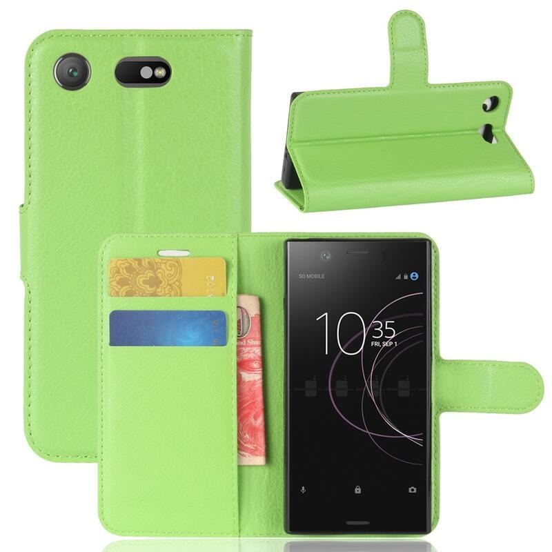 Litchi PU kožené peněženkové pouzdro na mobil Sony Xperia XZ1 Compact - zelené