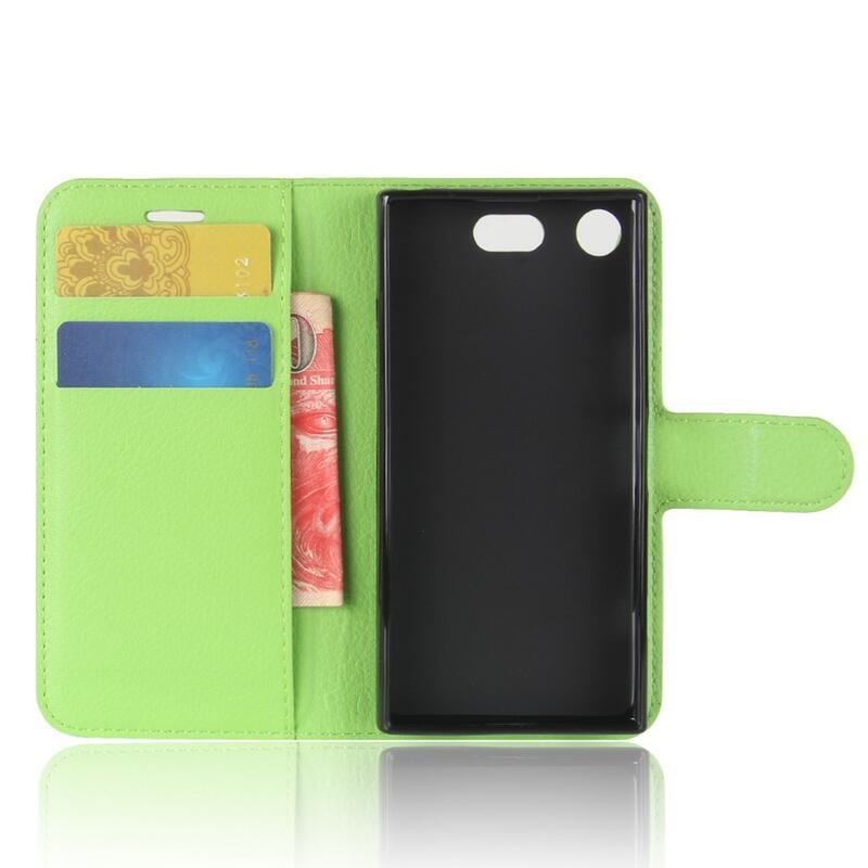 Litchi PU kožené peněženkové pouzdro na mobil Sony Xperia XZ1 Compact - zelené