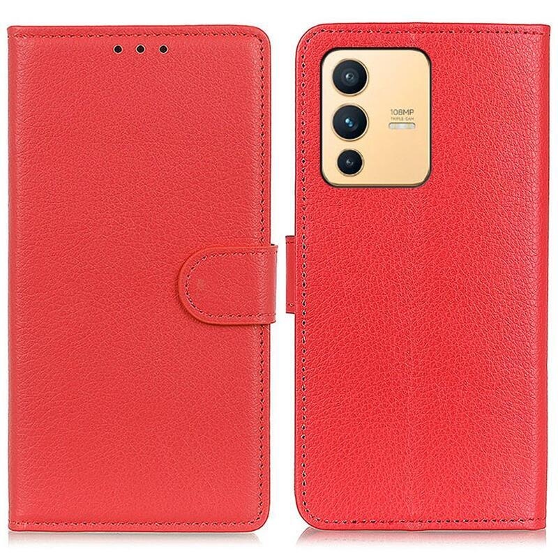 Litchi PU kožené peněženkové pouzdro na mobil Vivo V23 5G - červené