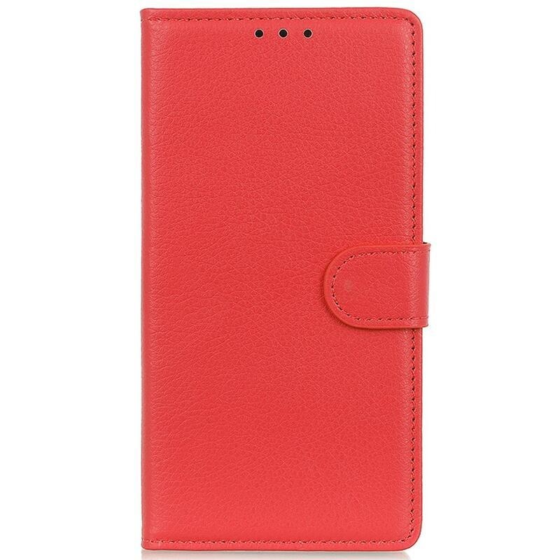 Litchi PU kožené peněženkové pouzdro na mobil Vivo V23 5G - červené