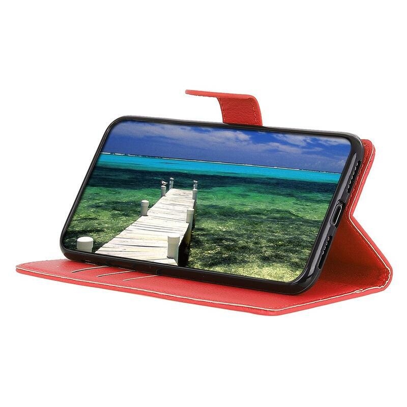 Litchi PU kožené peněženkové pouzdro na mobil Vivo V23 5G - červené
