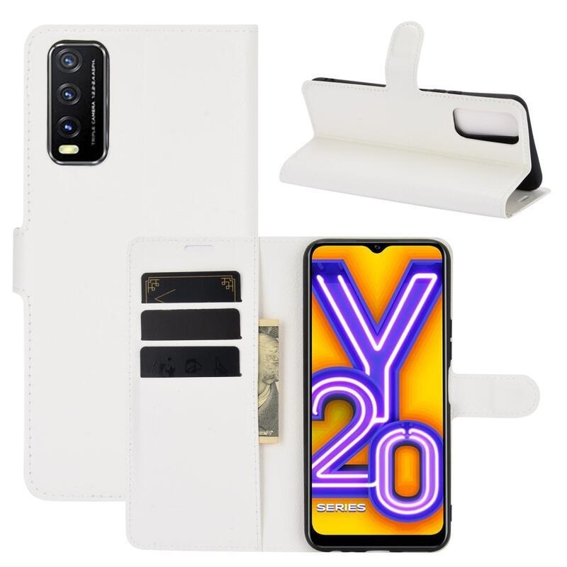 Litchi PU kožené peněženkové pouzdro na mobil Vivo Y20s/Y11s - bílé