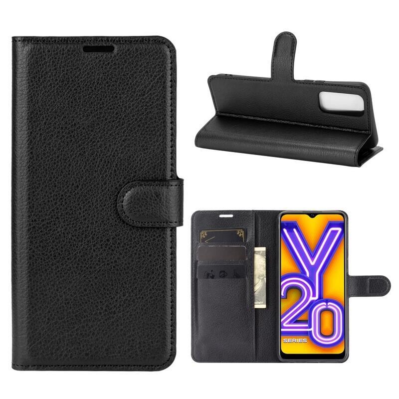 Litchi PU kožené peněženkové pouzdro na mobil Vivo Y20s/Y11s - černé