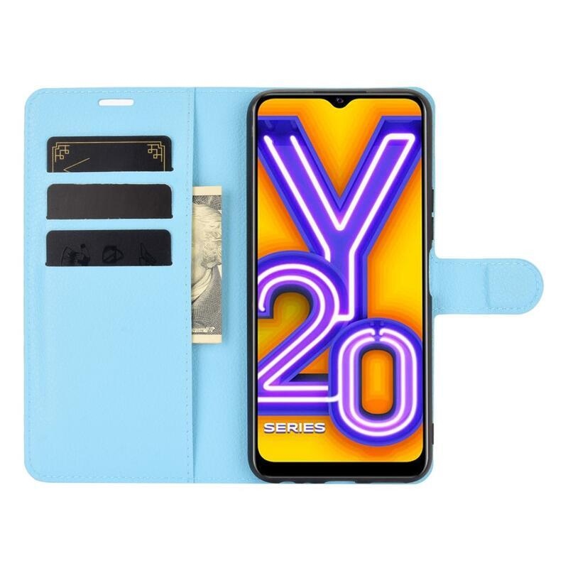 Litchi PU kožené peněženkové pouzdro na mobil Vivo Y20s/Y11s - modré