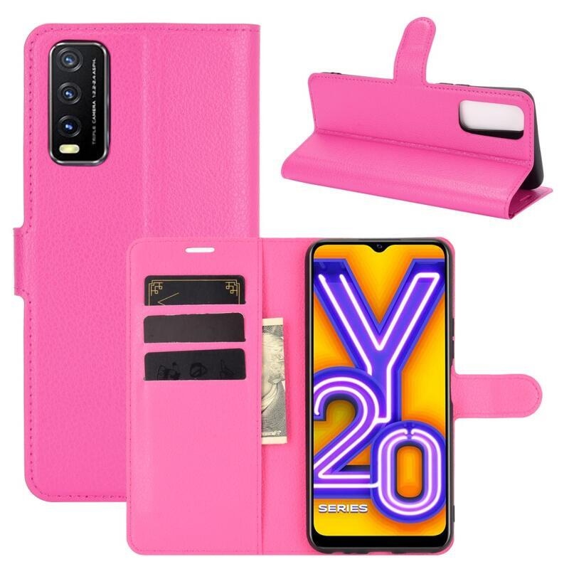 Litchi PU kožené peněženkové pouzdro na mobil Vivo Y20s/Y11s - rose