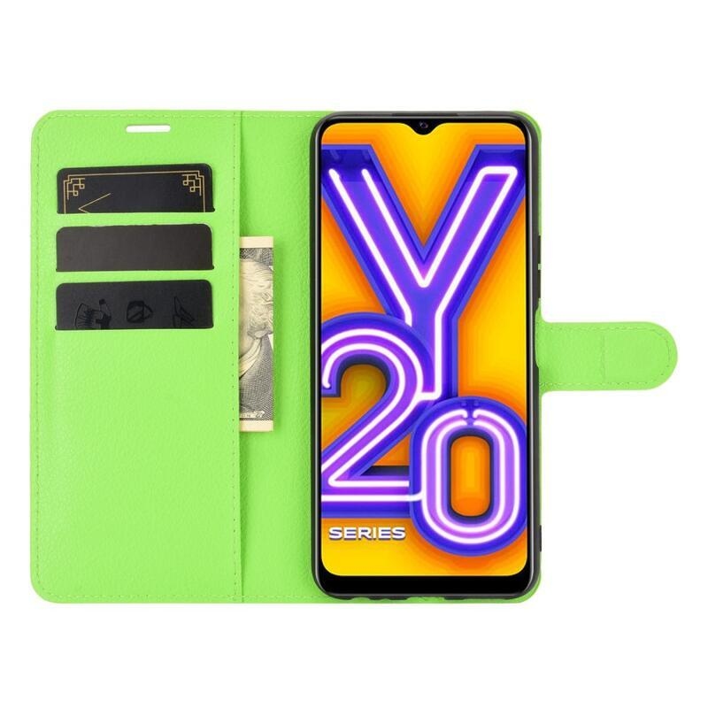 Litchi PU kožené peněženkové pouzdro na mobil Vivo Y20s/Y11s - zelené