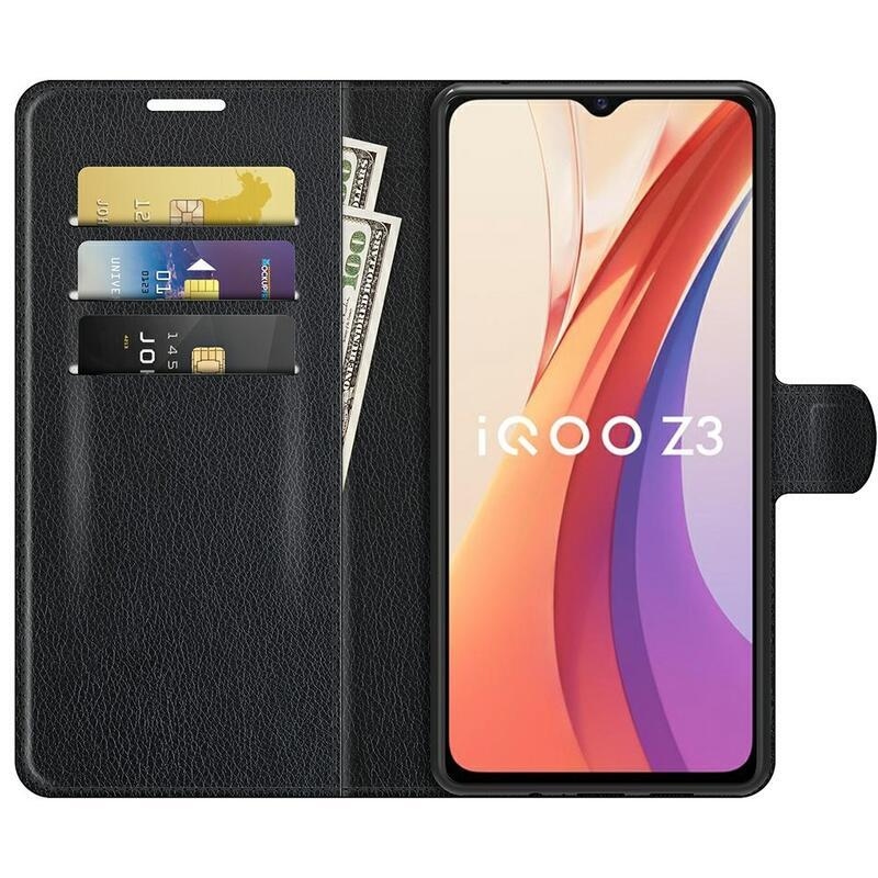 Litchi PU kožené peněženkové pouzdro na mobil Vivo Y72 5G/Y52 5G - černé