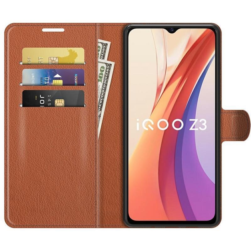 Litchi PU kožené peněženkové pouzdro na mobil Vivo Y72 5G/Y52 5G - hnědé