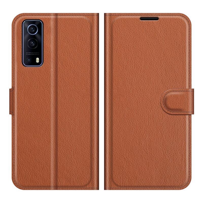 Litchi PU kožené peněženkové pouzdro na mobil Vivo Y72 5G/Y52 5G - hnědé